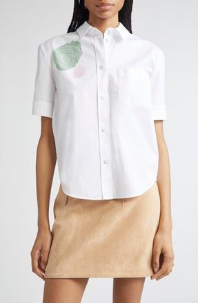 Marni Rose Print Poplin Button-Up Shirt in Fpw01 Lily White at Nordstrom, Size 6 Us