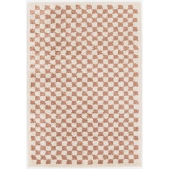 Sweeek Sweeek - Alfombra Interior Shaggy Damero Viejo Rosa Y Crema, Taylor, 170x120x3 Cm