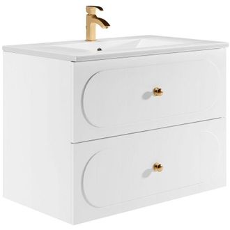 Vente-Unique Mobile sospeso da bagno con lavabo da incasso - Bianco - 80 cm - SATOBAL