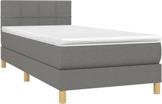 vidaXL Cama Box Spring Con Colch&oacute;n Y Led Tela Gris Oscuro 90x190 Cm Vidaxl