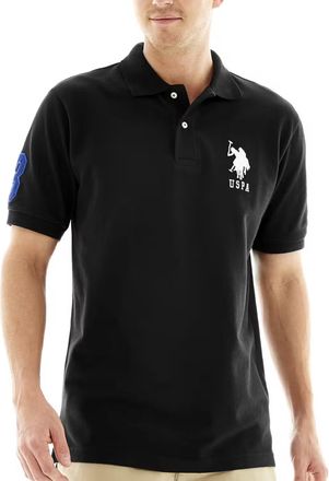 U.S.Polo Association Mens Solid Pique Polo Shirt, Black, L