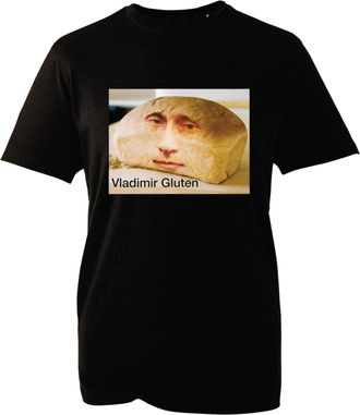 Generic Funny Bread Pun T-Shirt - Vladimir Gluten Meme Shirt, Humorous Food Pun Graphic Tee for Men Women (Black, L)