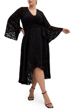 City Chic Fleetwood Long Sleeve Jacquard Wrap Dress in Black at Nordstrom, Size Xxs
