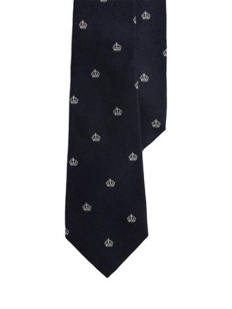 Ralph Lauren Purple Label crown-print tie - men - Silk/Cashmere - One Size - Blue