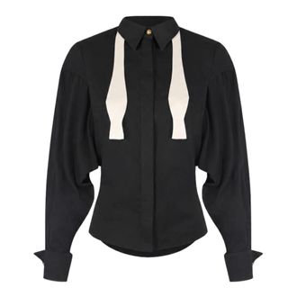 Elisabetta Franchi Shirts, female, Black, Size: XL Cotton Voile Shirt