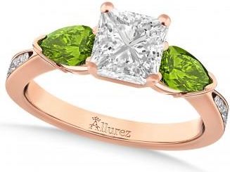 Allurez Princess Diamond & Pear Peridot Engagement Ring 18k Rose Gold (1.79ct)