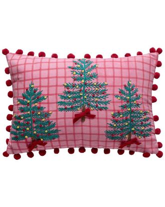Peking Handicraft Plaid Trees With Poms Pillow