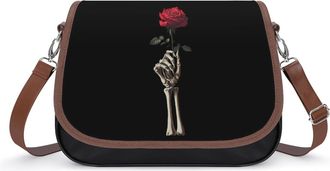 Generic Skeleton Hand With Rose Small Womens Crossbody Bags Shoulder Handbag with Adjustable Strap for Travel