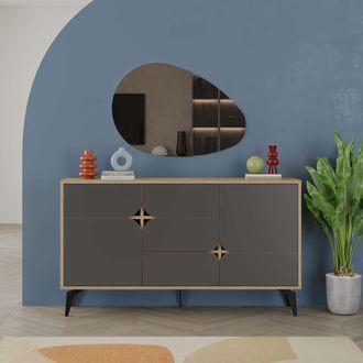 Decortie 4-Doors Sideboard Spark Metal Legs Storage Cabinet 140cm in Dark Grey | Size: 2 Pack