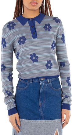 Marni Floral Striped Polo Shirt