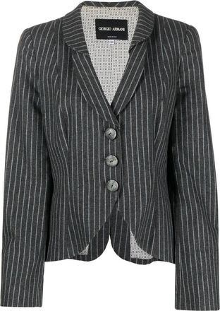 Giorgio Armani 1990s notches lapels pinstripe blazer - women - Wool/Acetate/Cupro - 46 - Grey
