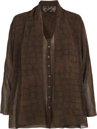 Cortana Copal- zijden georgette shirt in aardprint - Dames - Overhemden - Bruin - S - Overhemden