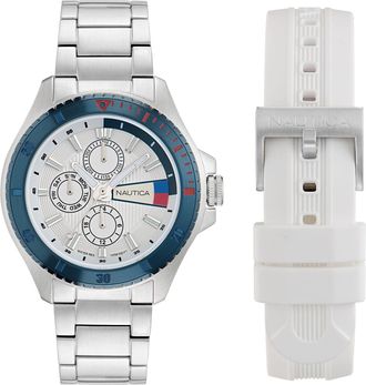 Nautica Nct Leeway Multi-Function Recycled Stainless Steel And Silicone Strap Wa