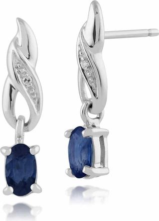 Gemondo Classic Oval Sapphire & Diamond Drop Earrings in 9ct White Gold