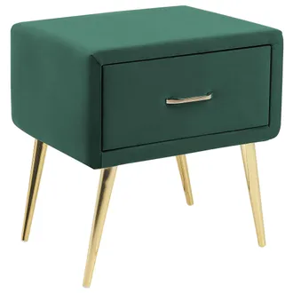 Beliani Beliani - Mesa De Noche De Terciopelo Verde Esmeralda Dorado 46 X 38 Cm Caj&oacute;n Flayat