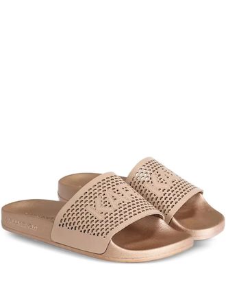 Karl Lagerfeld logo slides - women - Leather/Leather/Thermoplastic Polyurethane (TPU) - 37 - Brown