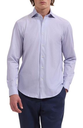 Bugatchi Devon OoohCotton Optical Grid Print Button-Up Shirt in Lilac at Nordstrom, Size Xxx-Large