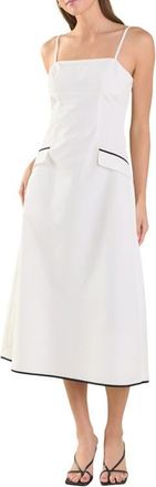endless rose Pocket Flap Detail Midi Dress in White/Black at Nordstrom, Size X-Small