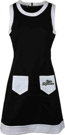 Love Moschino Zwarte Mouwloze A-Lijn Mini Jurk - Dames - Korte kleedjes - Zwart - S - Katoen - Kleedjes