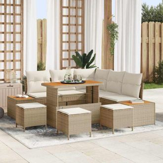 vidaXL Vidaxl - Conjunto De Sof&aacute; De Jard&iacute;n Con Coj&iacute;n 9 Pcs Beige Polirat&aacute;n