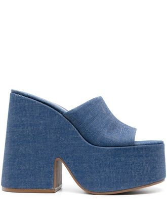 Larroude Wanda XX 160mm platform denim mules - women - Fabric/Rubber/Calf Leather - 9.5 - Blue