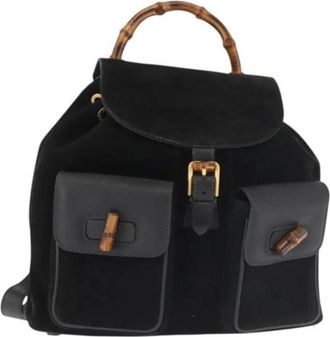 Gucci Vintage, unisex, Zwart, ONE Size, Leer, Pre-owned Vintage Bamboo Rugzak