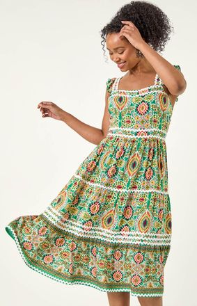 Roman Abstract Frill Ric Rac Midi Dress