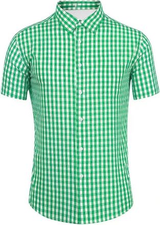 Generic Mens Casual Button Down Shirts Wrinkle 4-Way Stretch Dress Shirs Short Sleeve Plaid Summer Shirts for Men (Green, XL)