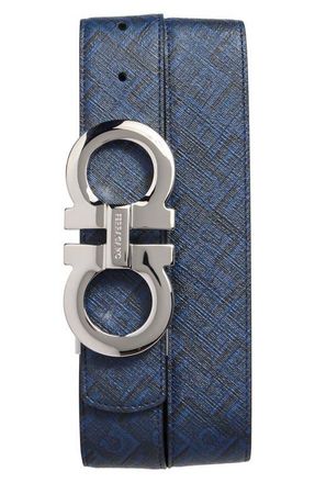 Ferragamo Double Gancio Reversible Belt in New Navy Nero at Nordstrom, Size 100