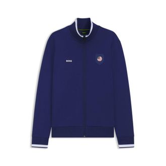 BOSS Cotton-blend zip-up sweatshirt with country-flag badge