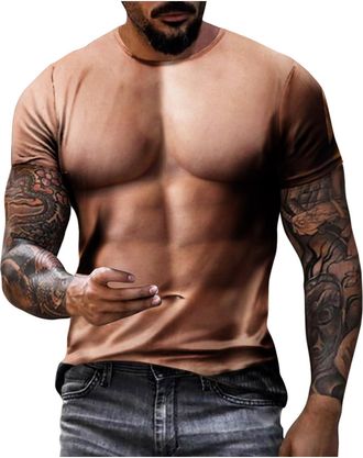 Generic Mens Fake Muscle T-Shirt UK Sale Clearance,Man Funny Muscle Graphic Tees Casual Short Sleeve T Shirts Novelty Streetwear Crewneck Fitness Workout Tops