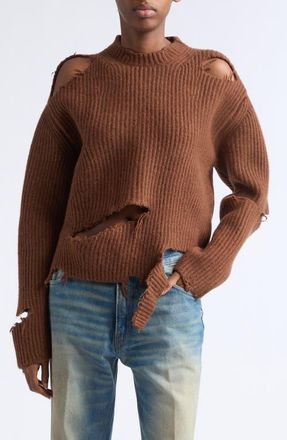Haikure Ozie Destroyed Rib Merino Wool Sweater (Nordstrom Exclusive) in Tabac at Nordstrom, Size X-Large