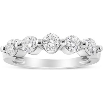 House of Brilliance 14K White Gold 1.00 Cttw Round Cut Diamond 5-Stone Band Ring at Nordstrom, Size 7