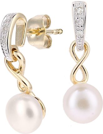 Diamant L'&eacute;ternel Womens 9ct Yellow Gold, 0.04ct Diamonds with White Cultured pearl Earrings - One Size