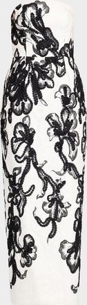 Milly Orion Chiffon Floral-Embroidered Column Maxi Dress