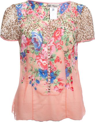 Blumarine Silk top with floral and leopard print
