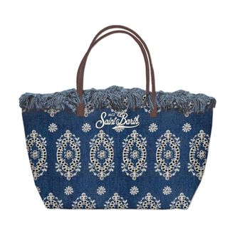 MC2 Saint Barth Tote Bags, female, Blue, Size: ONE SIZE City Bag Fringe - Sangallo