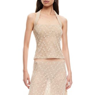 Lioness Palisades Lace Halter Top in Taupe at Nordstrom, Size X-Small