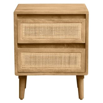 Miliboo Comodino in legno massello di mango e motivo a intreccio rattan con 2 cassetti ACANGE