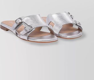 Santoni metallic buckle flat sole open toe sandals