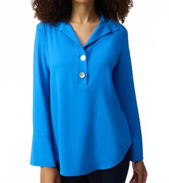 Joseph Ribkoff Eggshell Straight Top With Button Detail In Coastal Blue