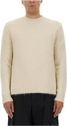 Jil Sander Crewneck Alpaca Blend Trui - Heren - Ronde hals truien - Beige - M - Truien & Vesten