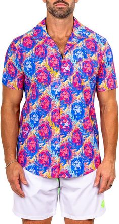 Maceoo Marthy Red Camp Shirt in Blue at Nordstrom, Size 3