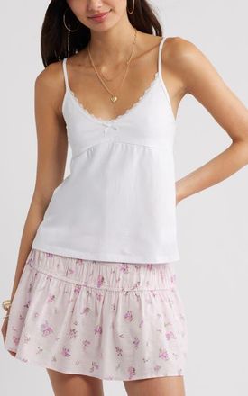 BP. Lace Trim Stretch Cotton Camisole in White at Nordstrom, Size Xx-Small