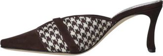 Manolo Blahnik Pied-de-poule Suede Mules - Dames - Muiltjes - Bruin - 40 EU - Wol - Schoenen