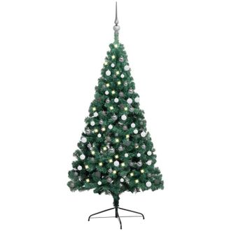 vidaXL Medio &Aacute;rbol De Navidad Con Luces Y Bolas Verde 180 Cm Vidaxl