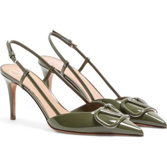 Valentino Garavani VLOGO Pointed Toe Slingback Pump in Oasis at Nordstrom, Size 10.5Us