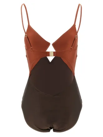 Zimmermann Diamond-Cut V-Neck One-Piece Swimsuit - Brown