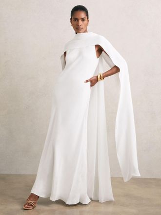 Reiss Womens White Crepe Cape Maxi Dress, Size: 10