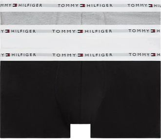 Tommy Hilfiger Mens 3-Pack Signature Cotton Low-Rise Boxer Trunks, Black/White/Grey - Size: 37/36/32